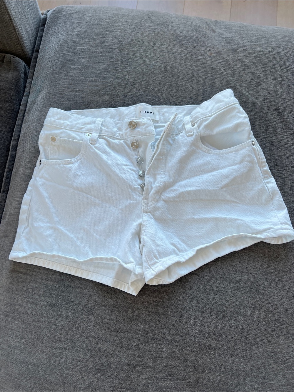 Frame Denim White High-Rise Button-Fly Jean Shorts